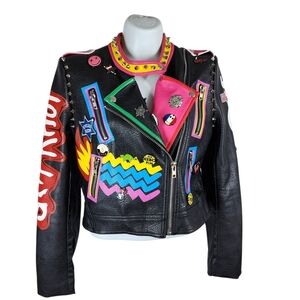 BY THE NANA FAUX LEATHER PUNK GRAFFIT JACKET "FLAW"